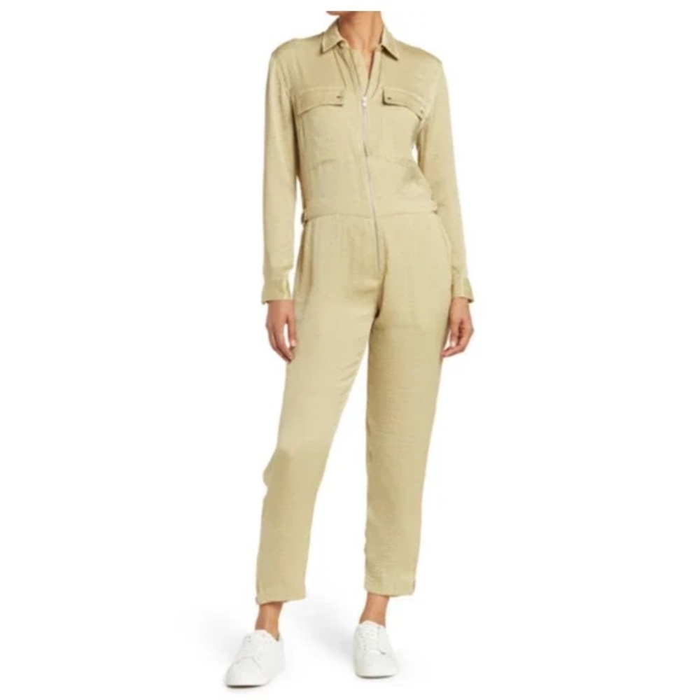 ATM Anthony Thomas Melillo Satin Utility Jumpsuit in a light green size L